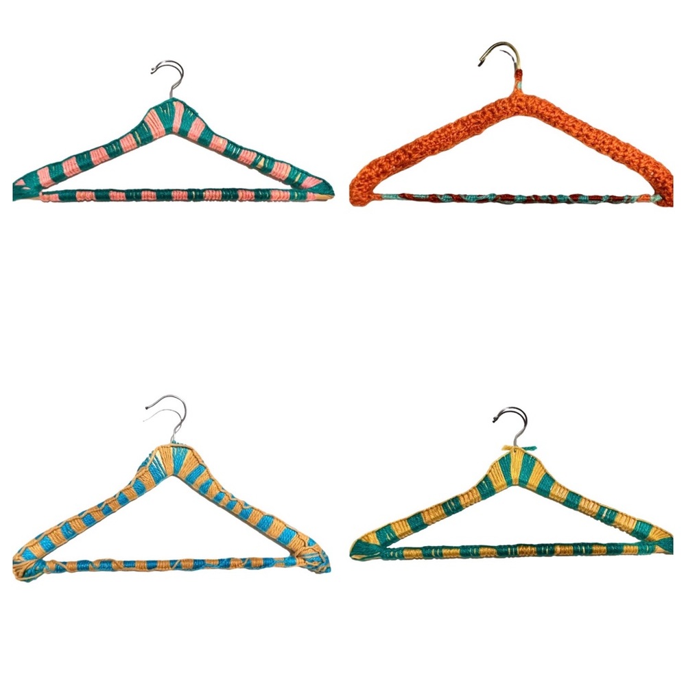 Group of Retro Vintage yarn covered wooden clothing hangers